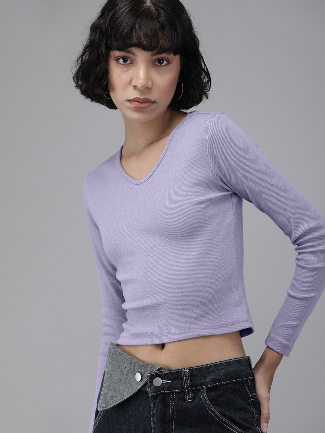 

The Roadster Lifestyle Co Women Lavender Ribbed Crop Top