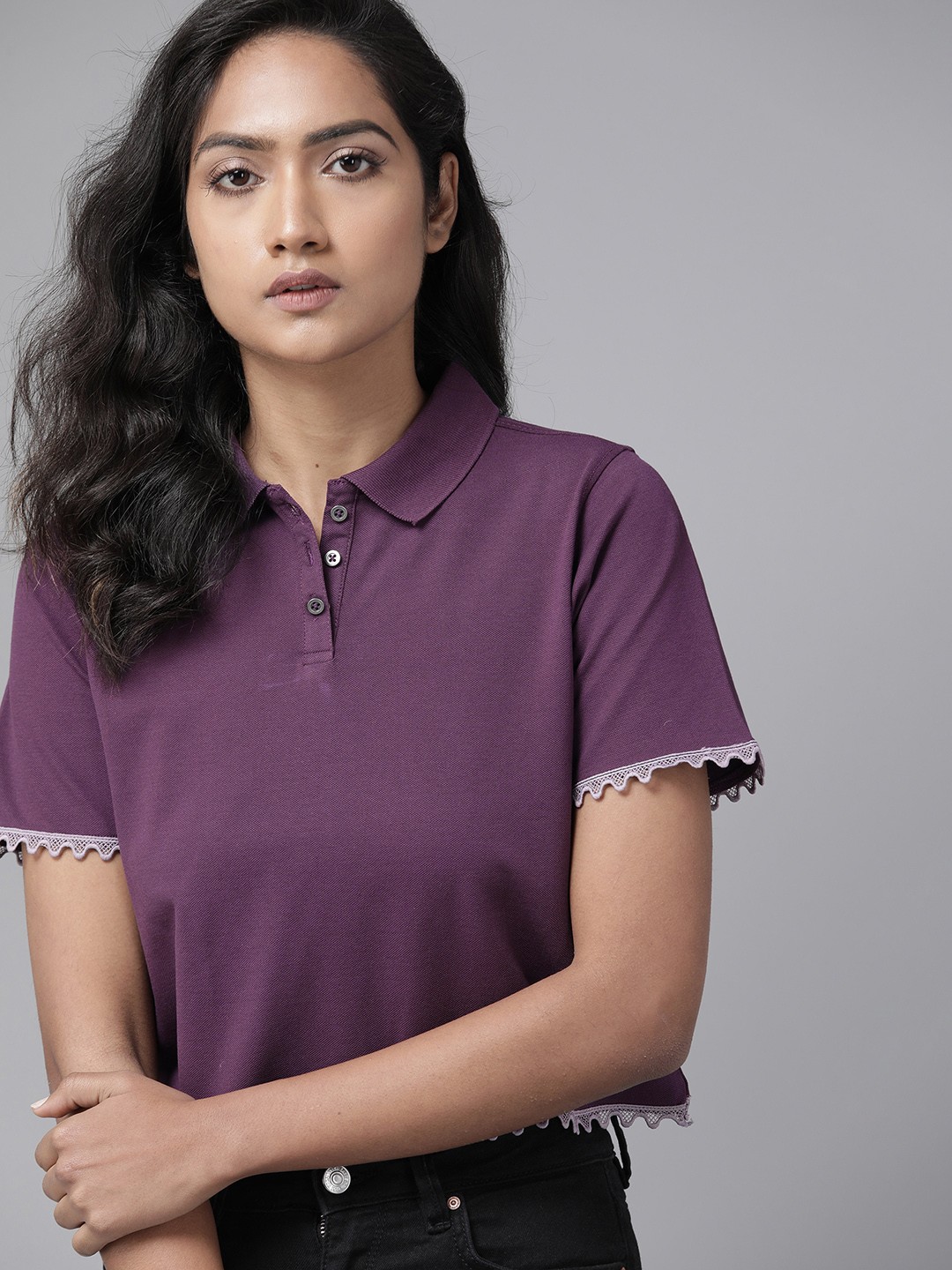 

Roadster Purple Lace Detail Crop Top