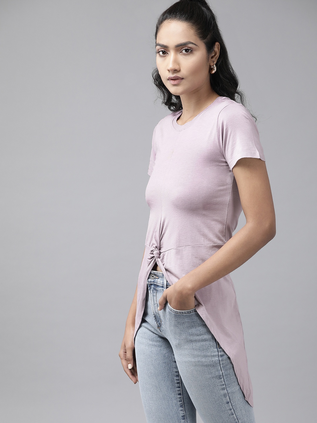 

Roadster Women Lavender Twisted High-Low Longline Top