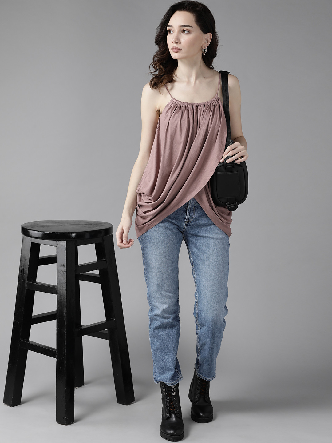 

Roadster Women Mauve Solid Gathered and Pleated Detail Wrap Top