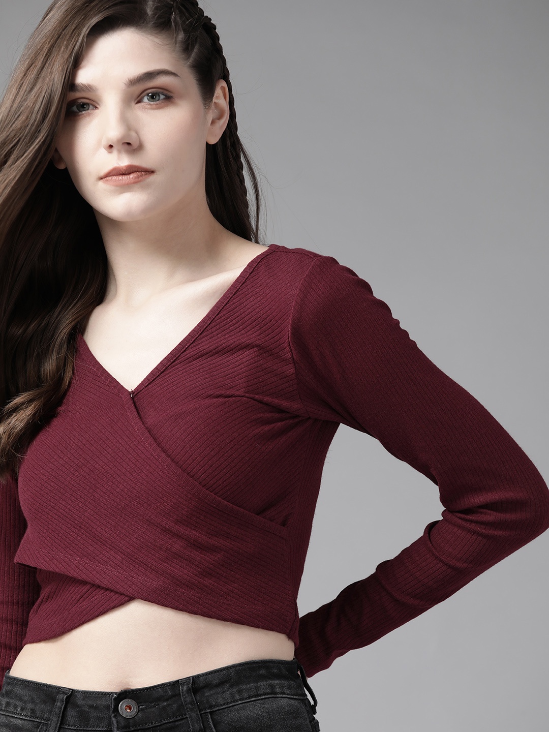 

Roadster Maroon Crop Wrap Top