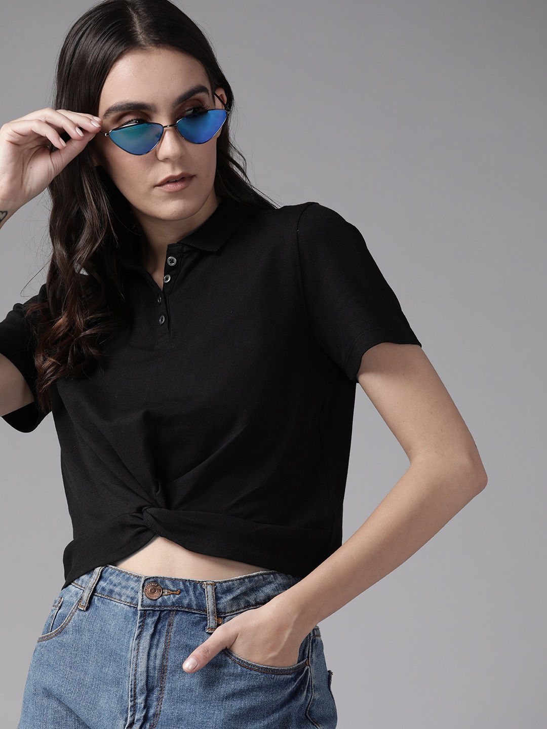 

Roadster Women Black Twisted Crop Top