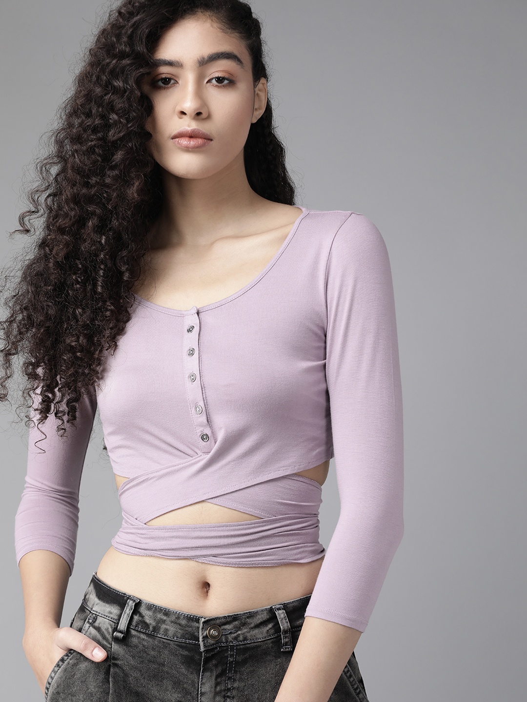 

Roadster Women Lavender Wrap Around Crop Top