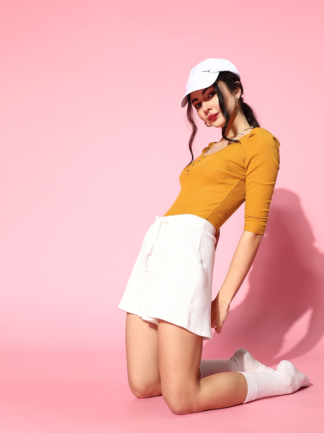 

Roadster Women Stylish Mustard Solid Knitted Top with Leotards