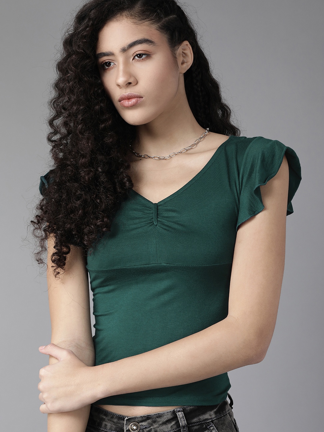 

Roadster Women Green Solid Crop Top