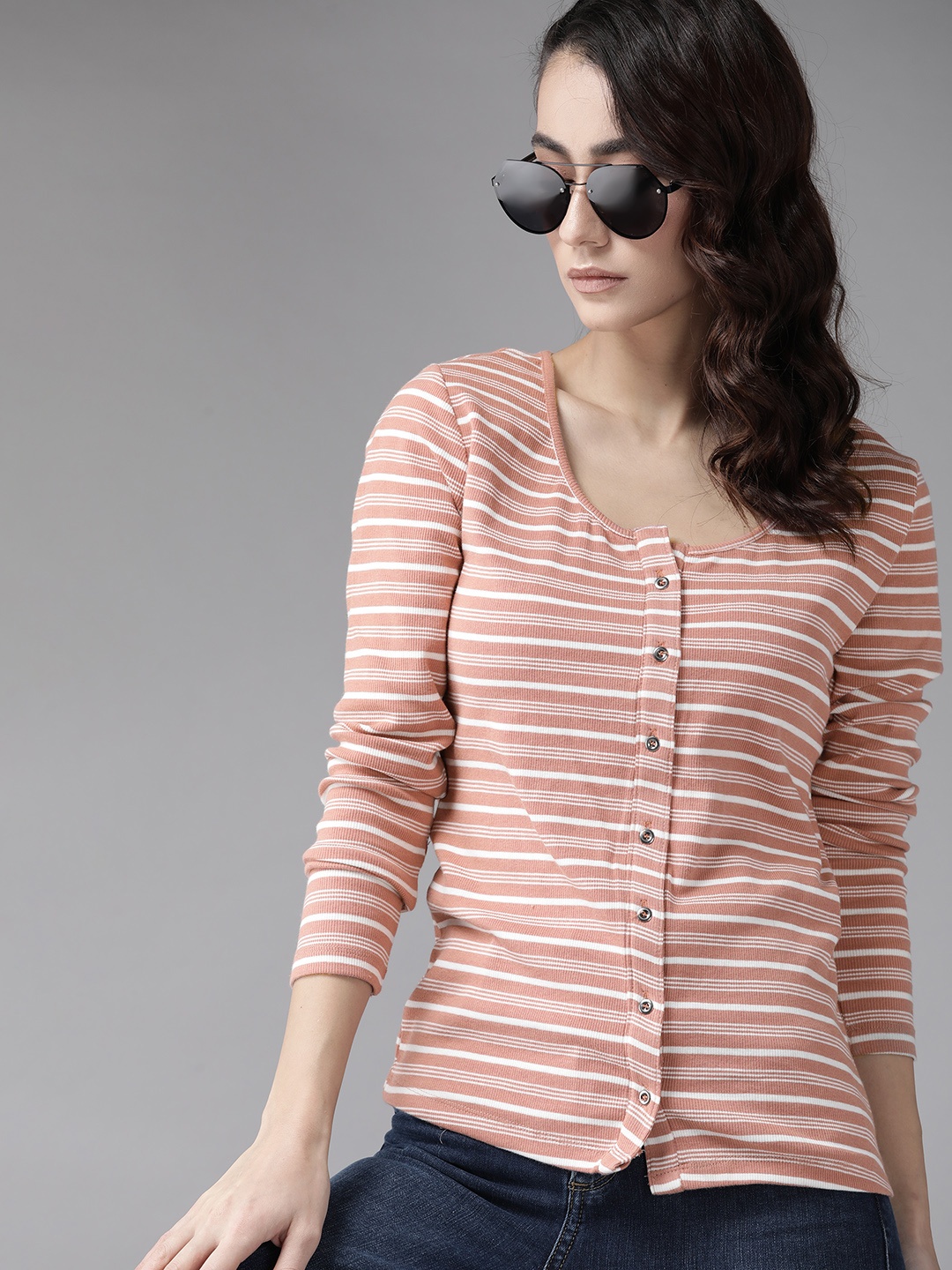 

Roadster Mauve & White Striped Button Down Top