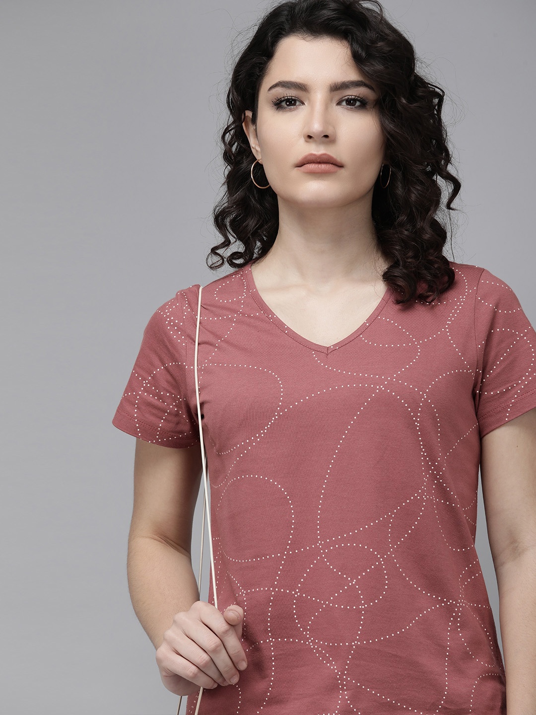 

Roadster Rust Pink Printed Pure Cotton Regular Top