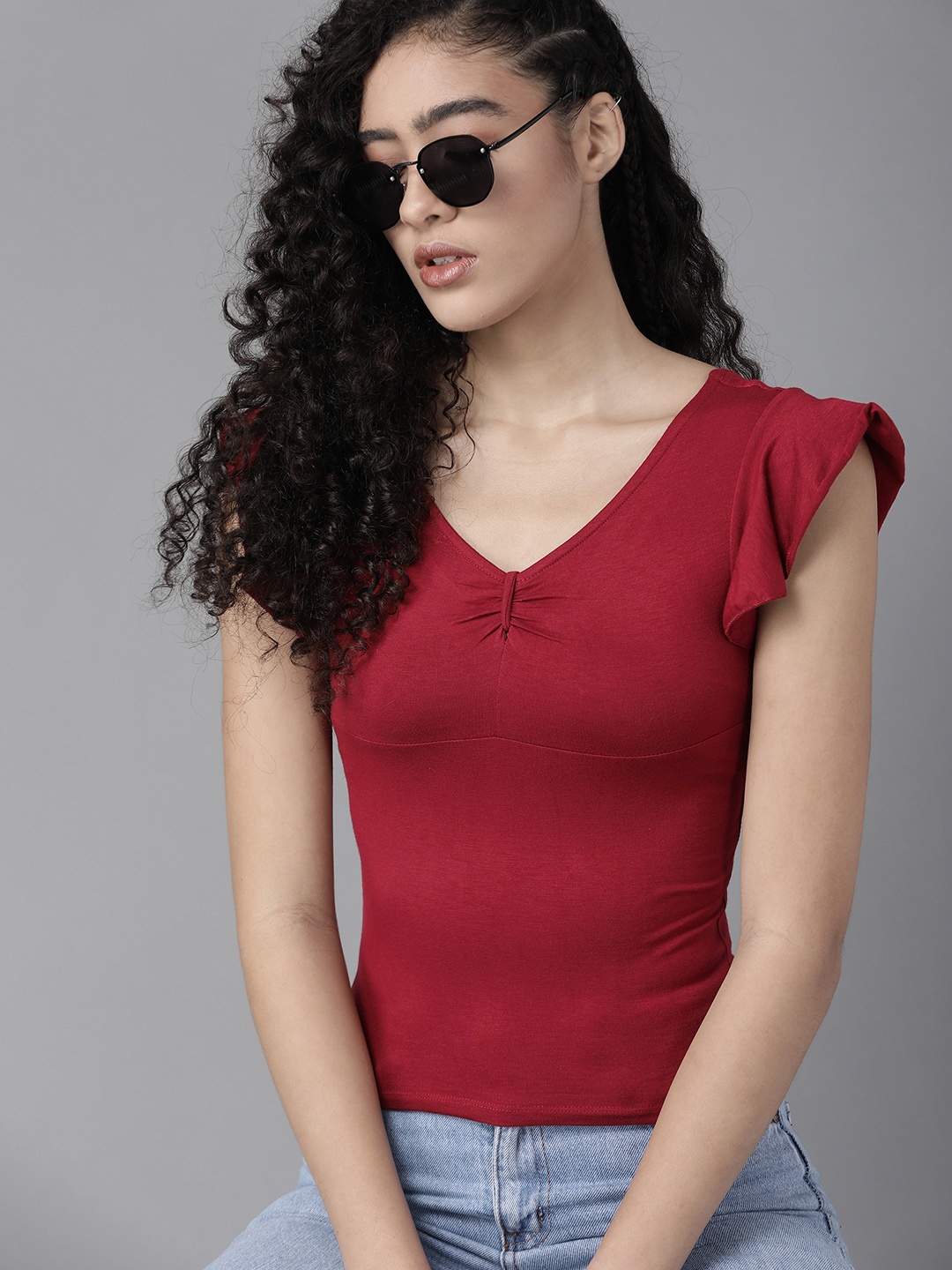 

Roadster Women Red Solid Crop Top