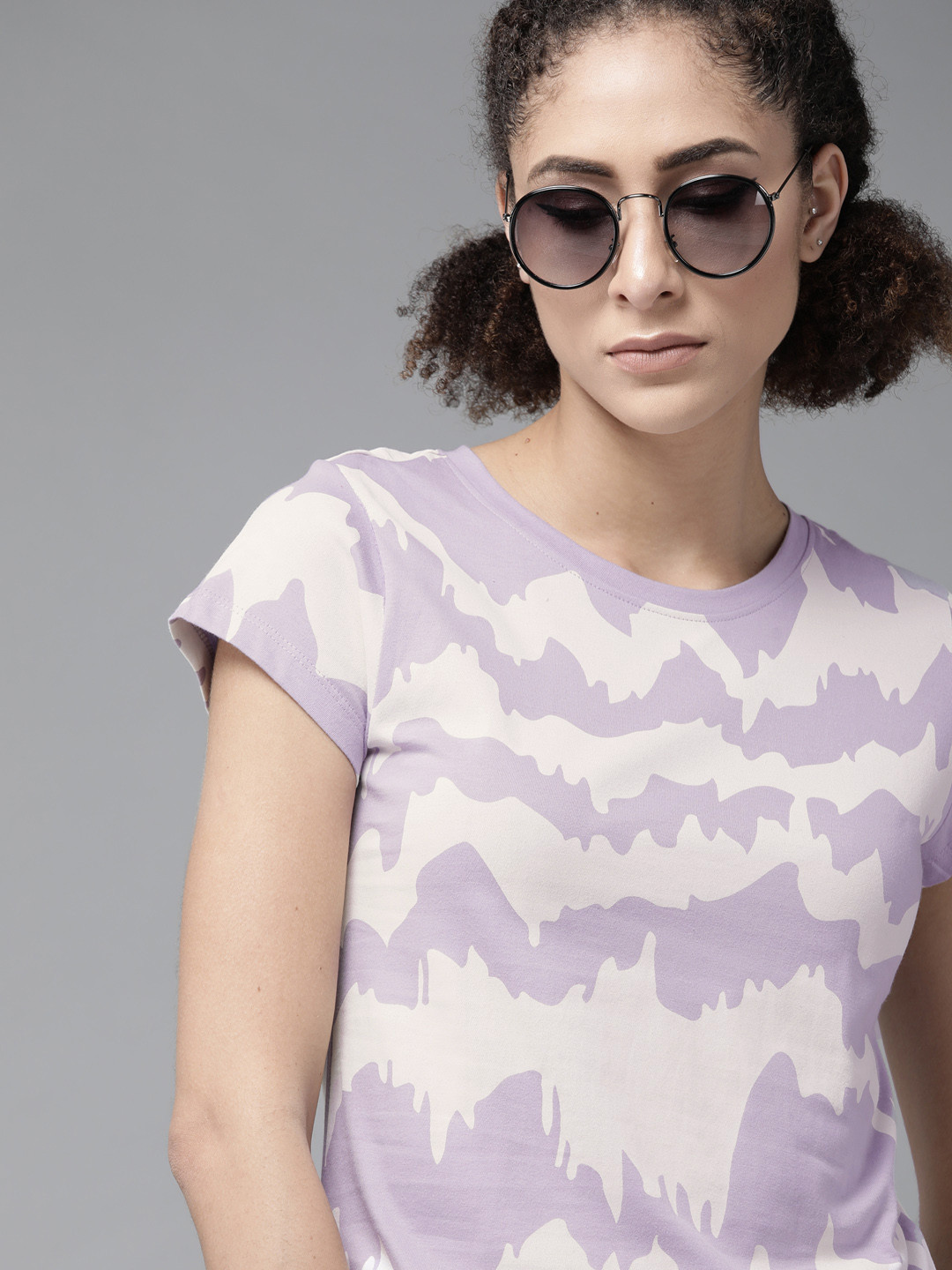 

Roadster Women Lavender & White Pure Cotton Printed Top