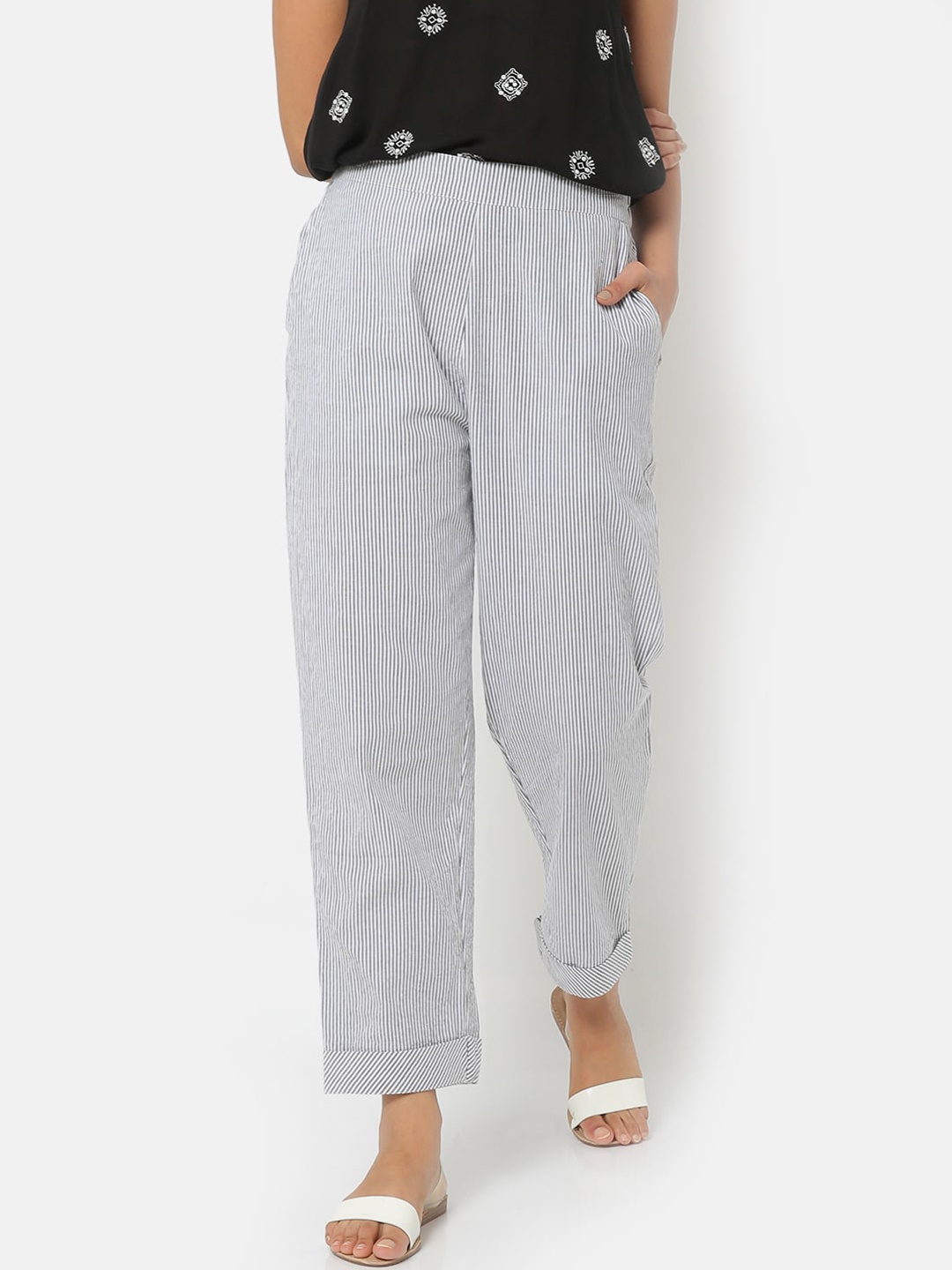 

Saaki Women Grey Striped Trousers