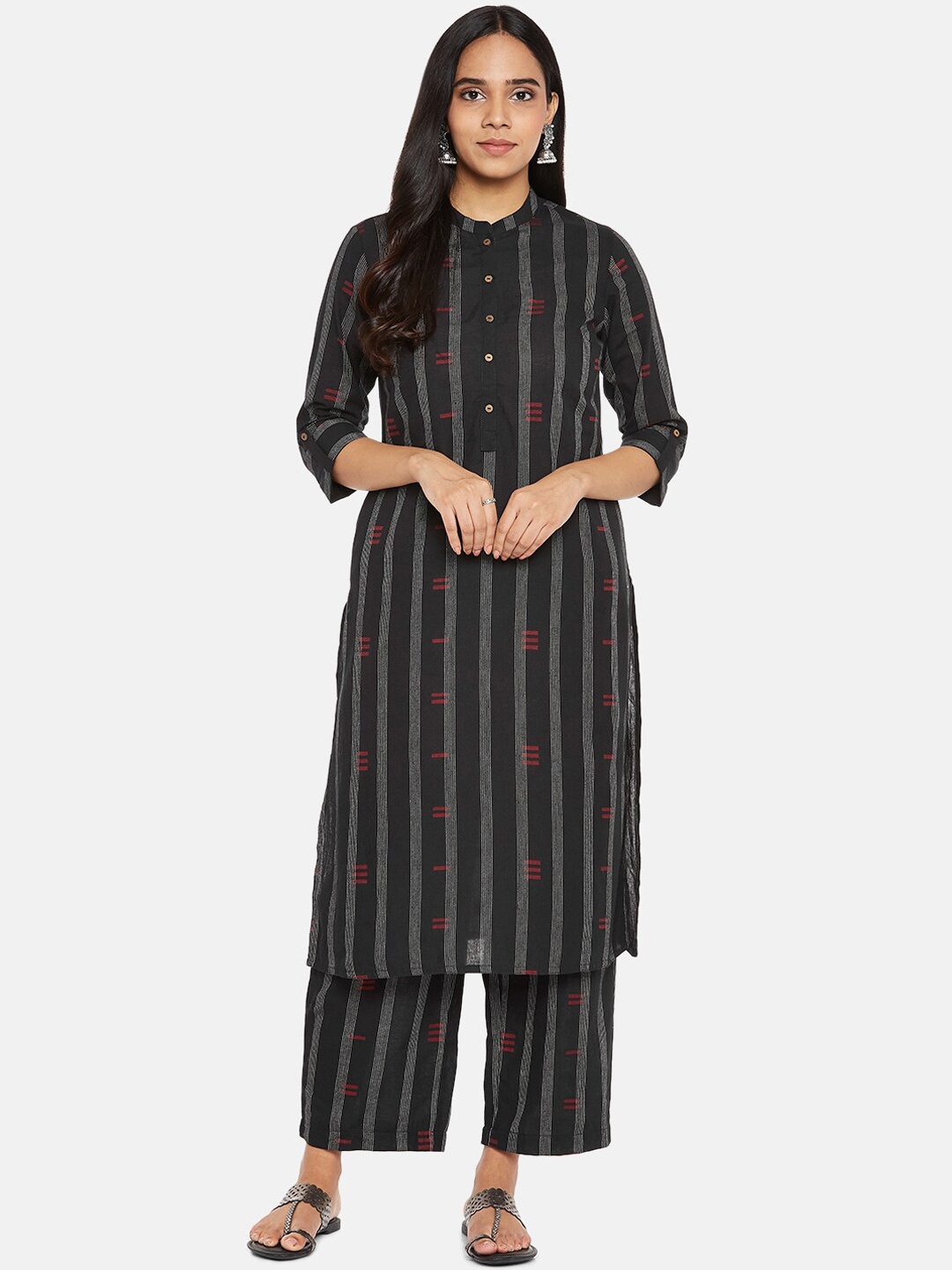 

RANGMANCH BY PANTALOONS Women Black Printed Pure Cotton Kurta with Palazzos