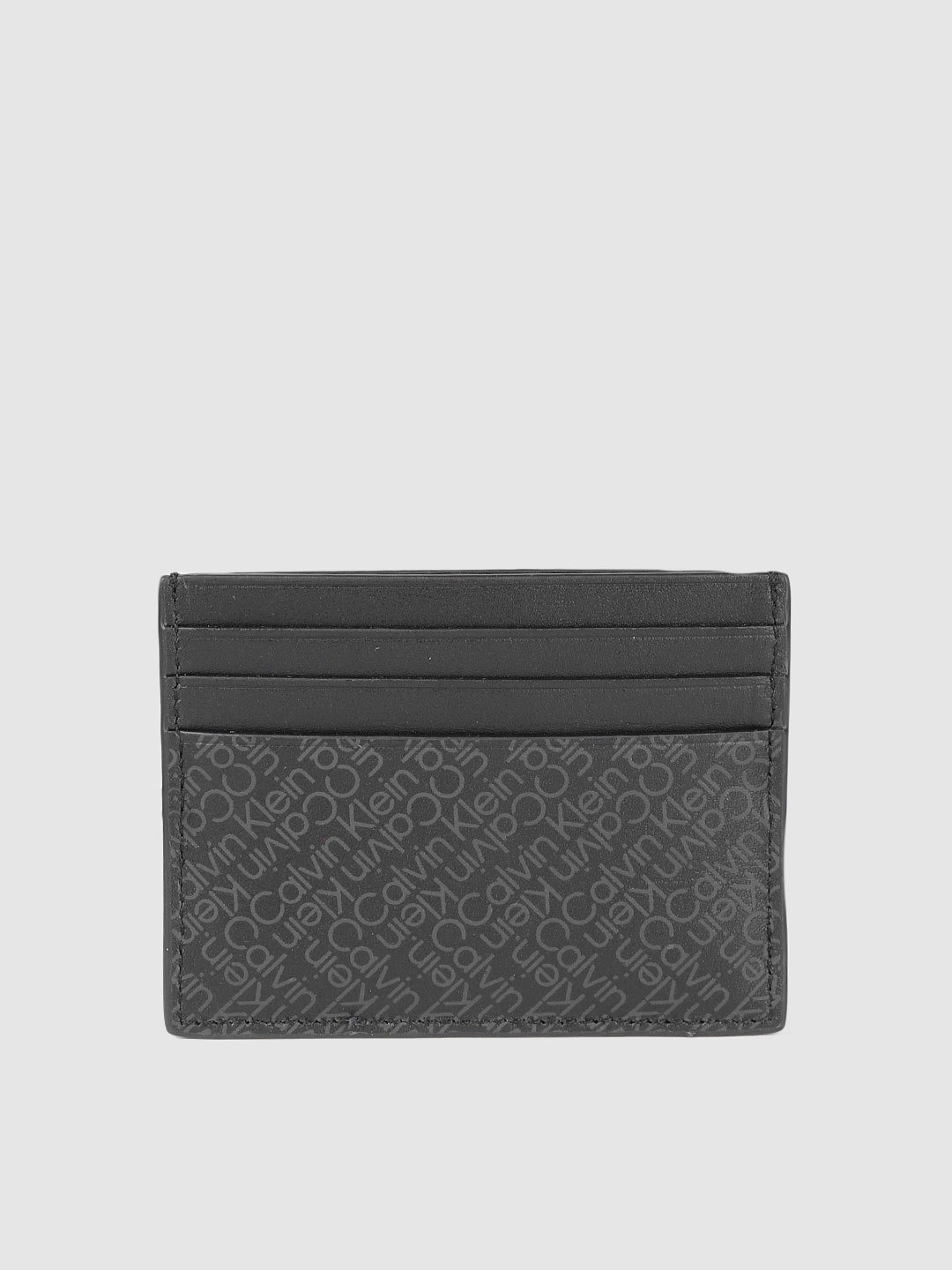 

Calvin Klein Men Charcoal Grey Typography Printed Leather ZIG ZAG Card Holder