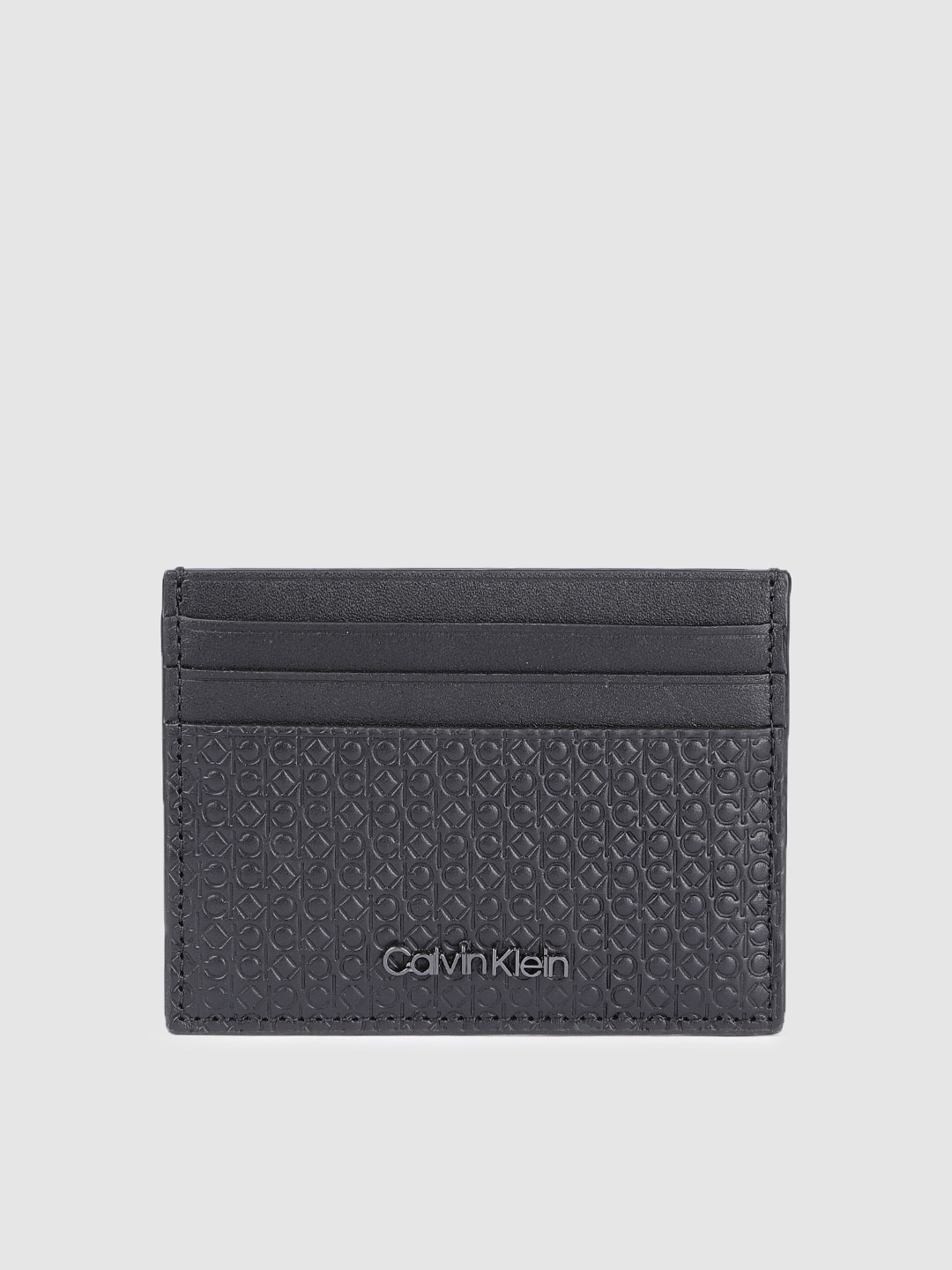 

Calvin Klein Men Charcoal Grey Geometric WARMTH Leather Card Holder