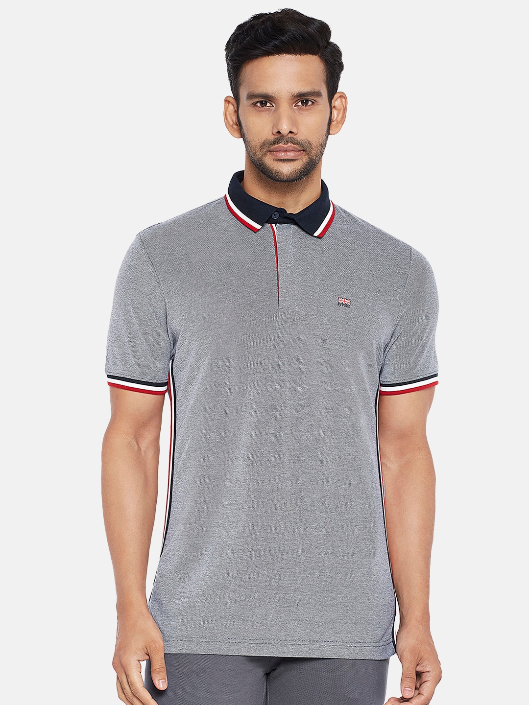 

BYFORD by Pantaloons Men Navy Blue Polo Collar Slim Fit Pure Cotton T-shirt