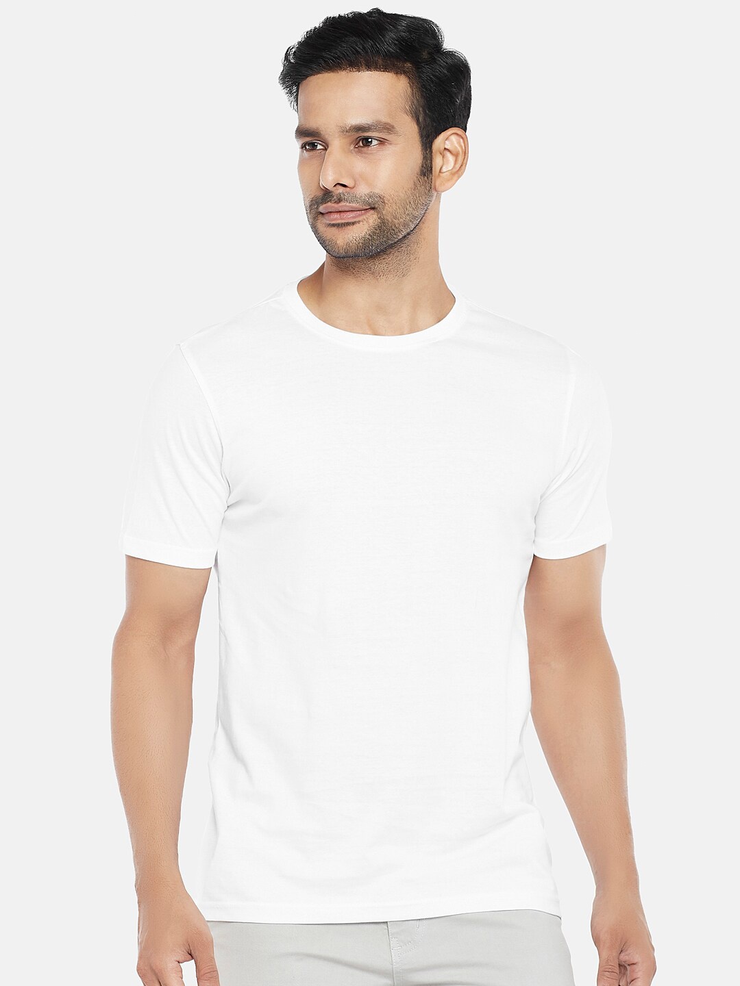 

BYFORD by Pantaloons Men White Raw Edge Pure Cotton T-shirt