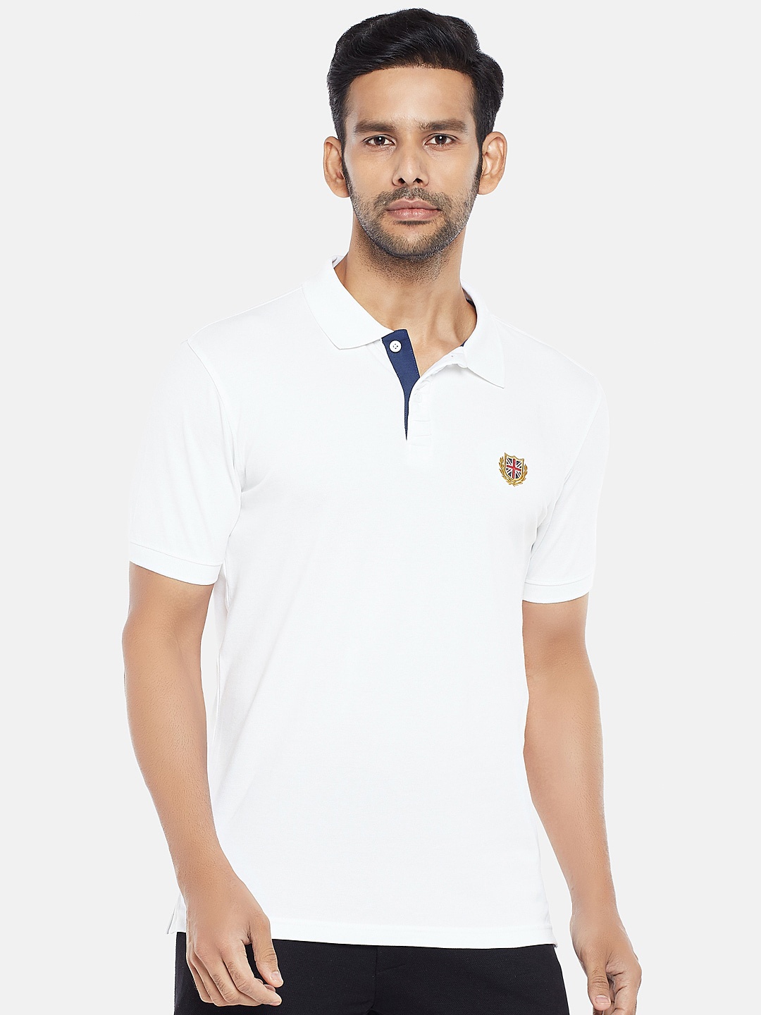 

BYFORD by Pantaloons Men White Polo Collar Applique Slim Fit T-shirt