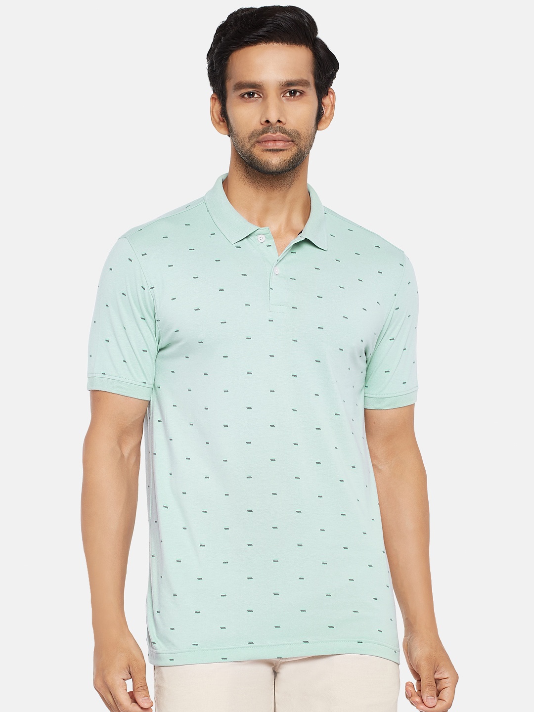 

BYFORD by Pantaloons Men Green Polo Collar Slim Fit T-shirt