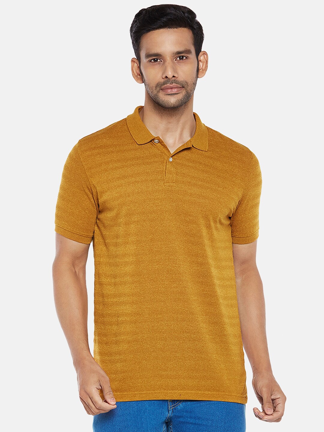 

BYFORD by Pantaloons Men Mustard Yellow Polo Collar Slim Fit T-shirt