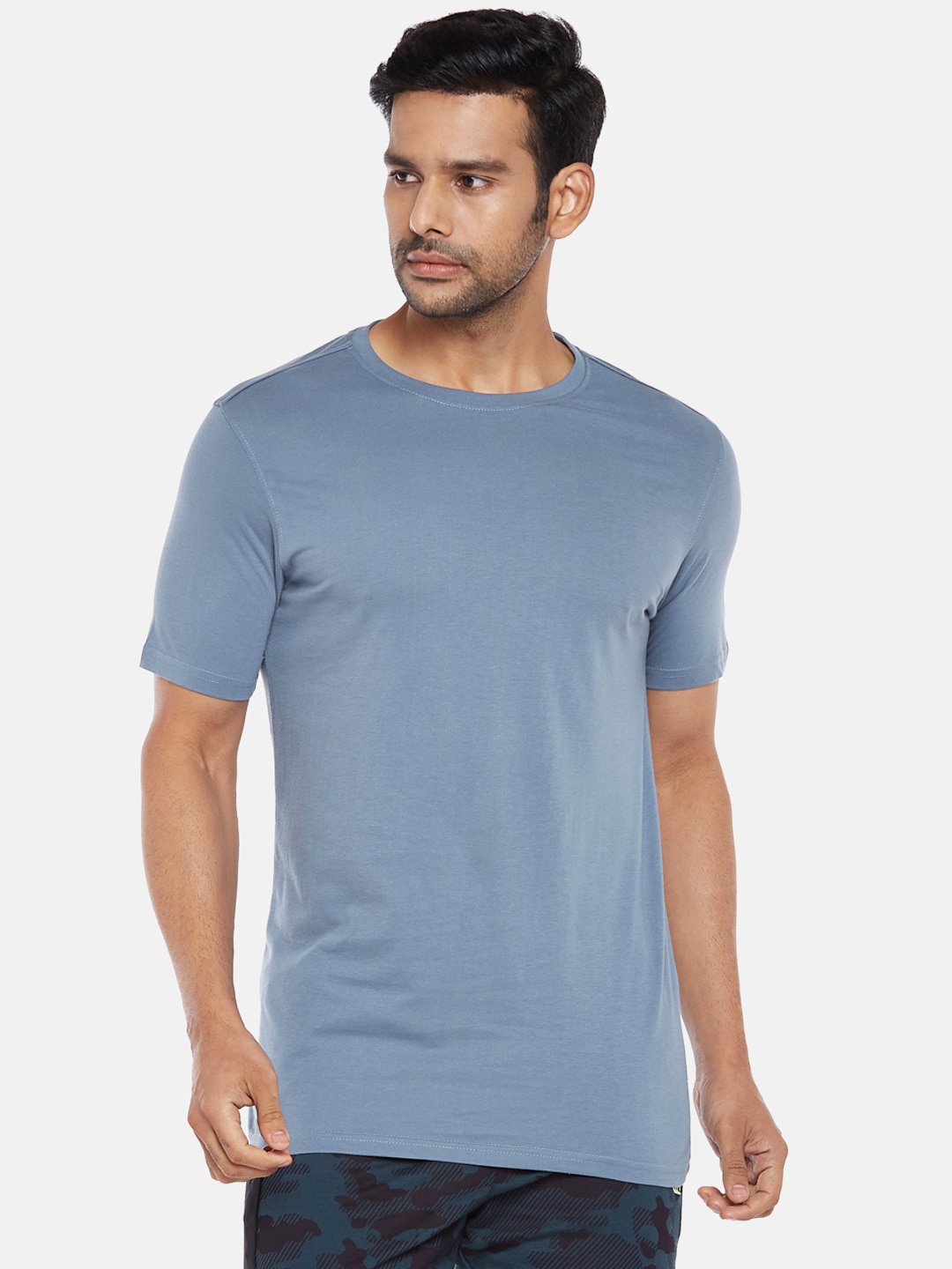 

BYFORD by Pantaloons Men Blue Raw Edge Pure Cotton T-shirt