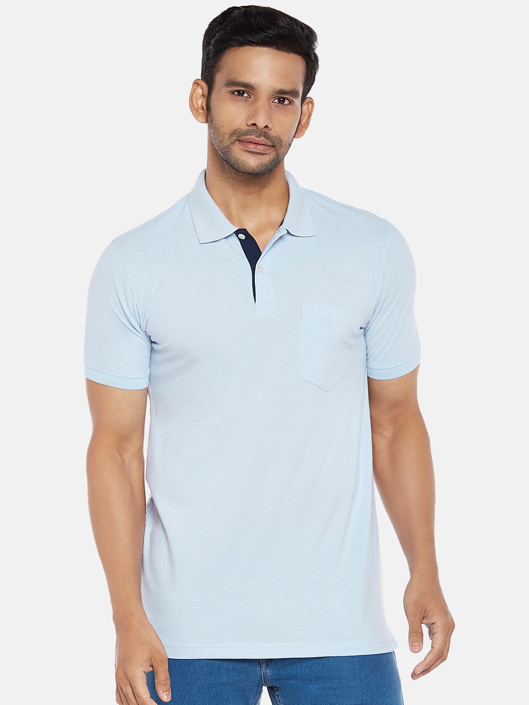 

BYFORD by Pantaloons Men Blue Polo Collar Slim Fit T-shirt