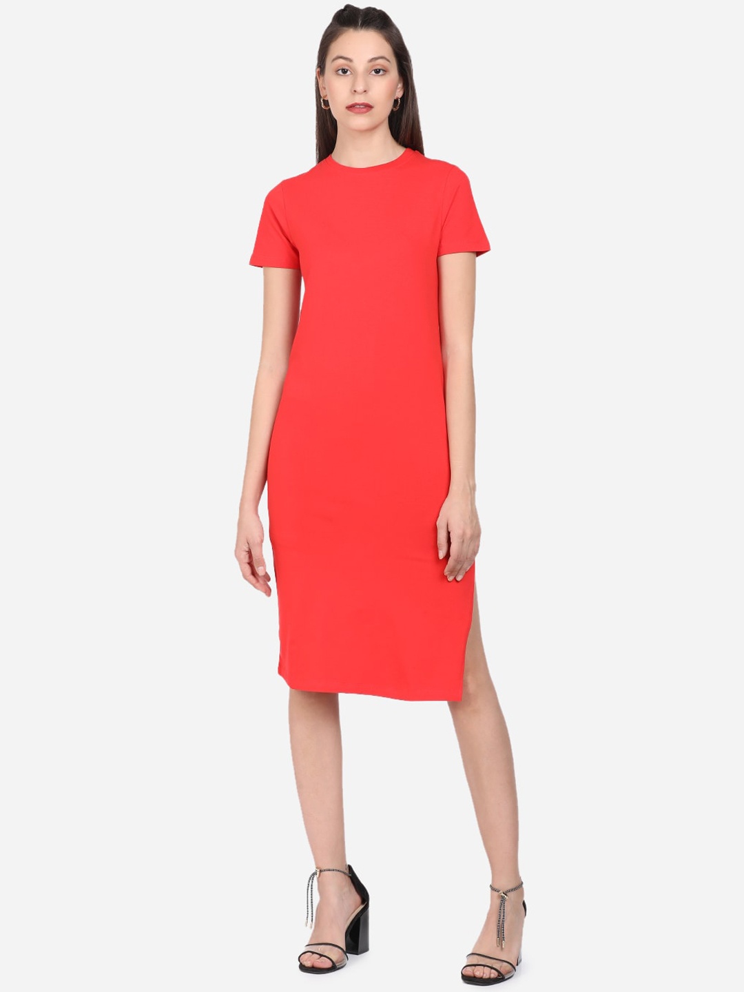 

BEVERLY BLUES Women Cotton Red T-shirt Dress