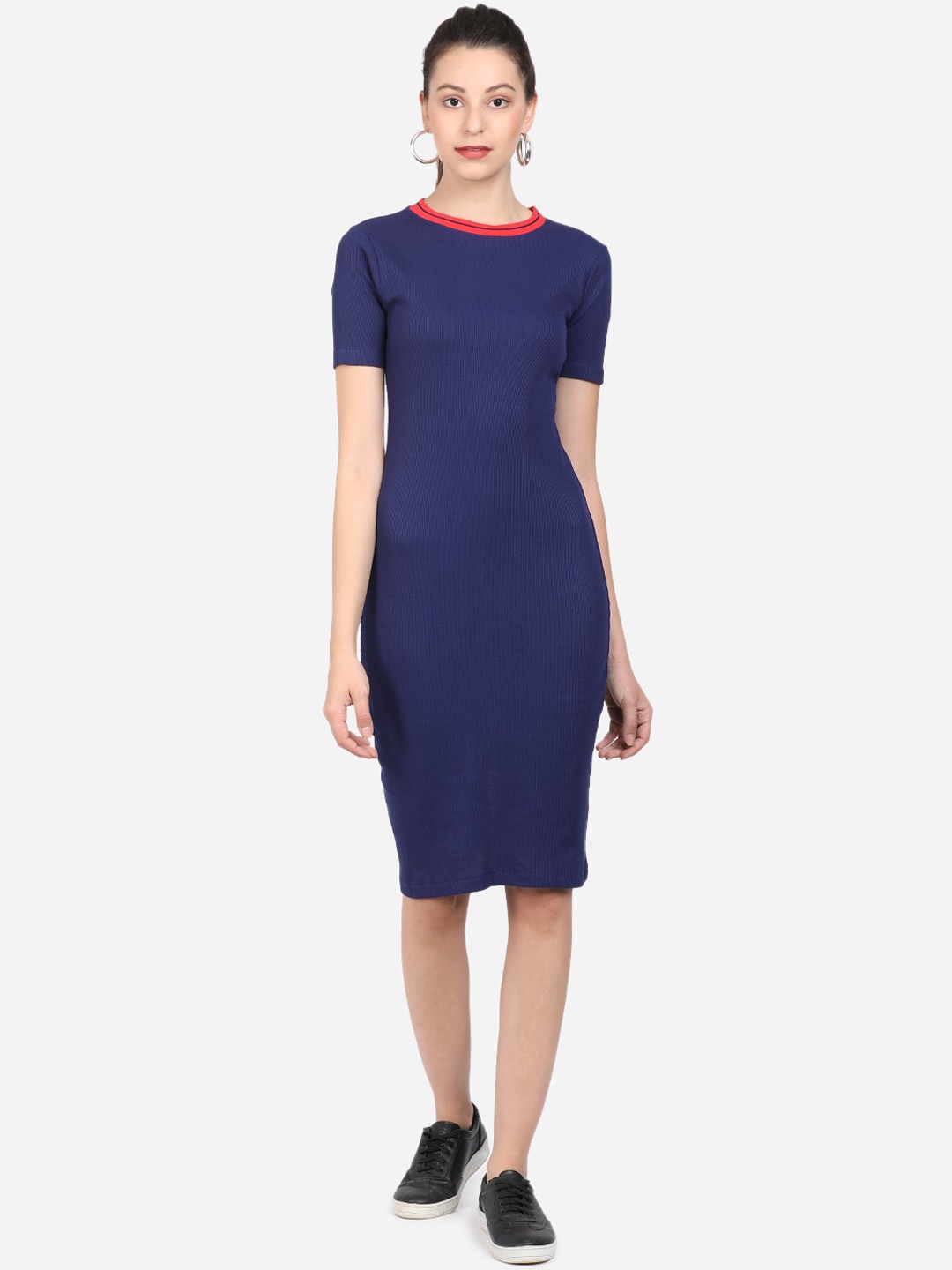 

BEVERLY BLUES Women Cotton Navy Blue Bodycon Dress