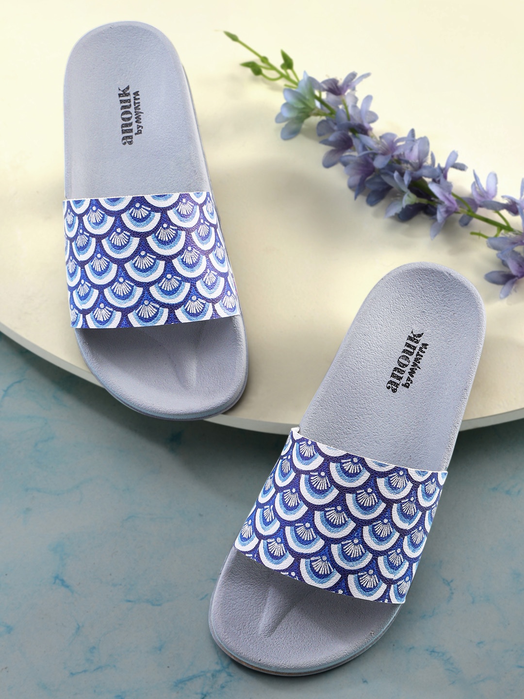 

Anouk Women Blue & White Printed Sliders