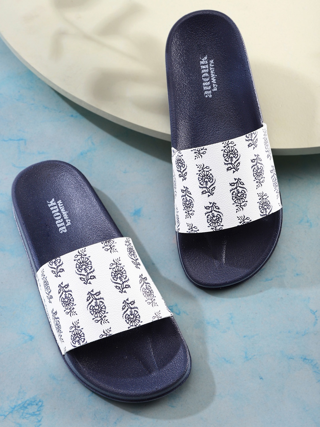 

Anouk Women Off White & Blue Printed Sliders