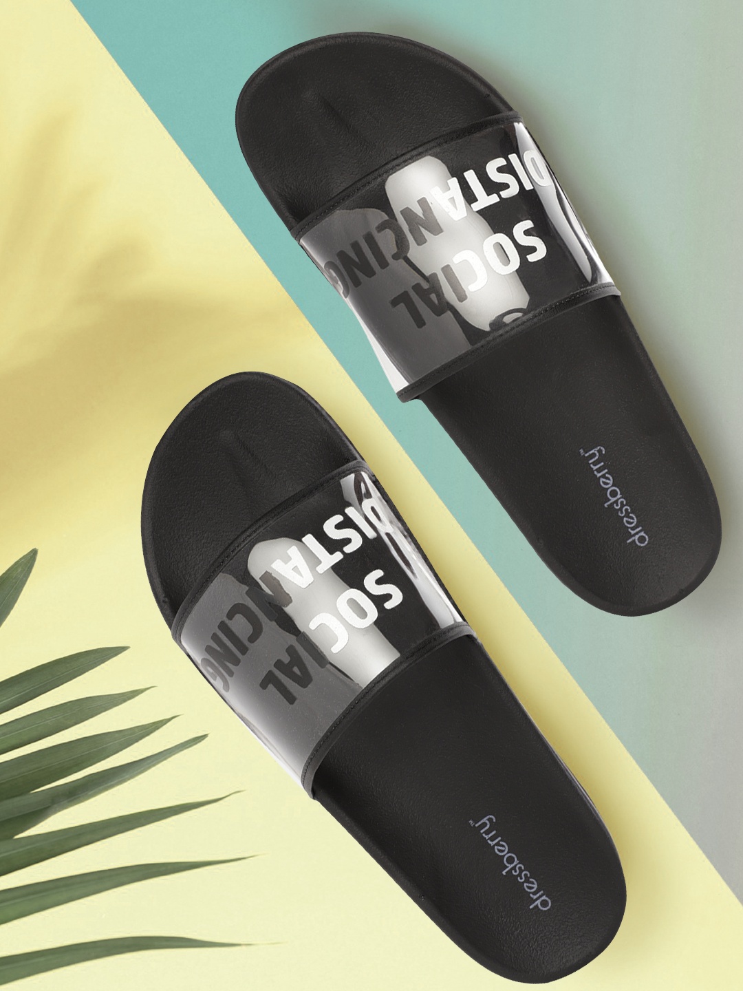 

DressBerry Women Black & Transparent Printed Sliders