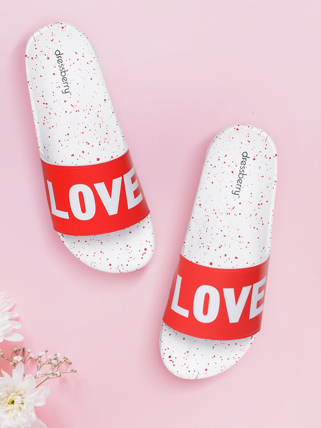 

DressBerry Women Red & White Printed Sliders