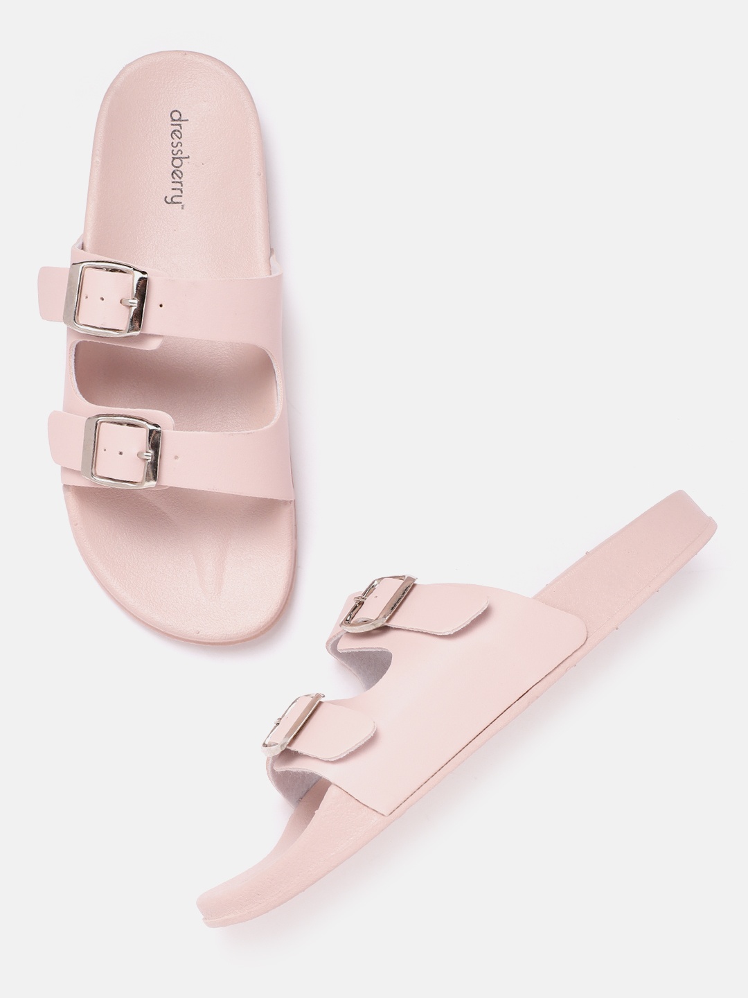 

DressBerry Women Pink Solid Flip Flops with Buckle Detail