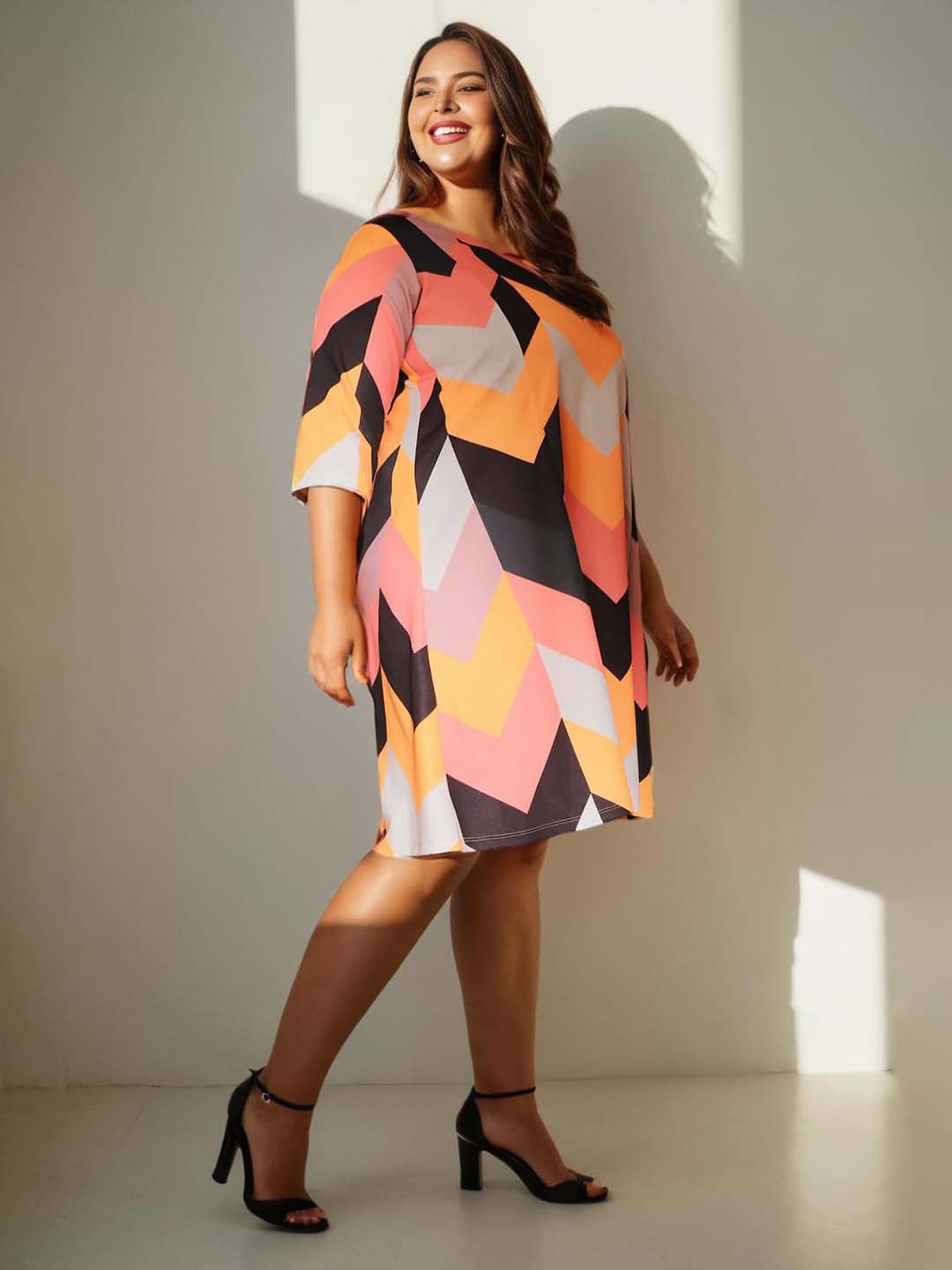 

Amydus Women Plus Size Multicoloured Colourblocked A-Line Dress, Multi