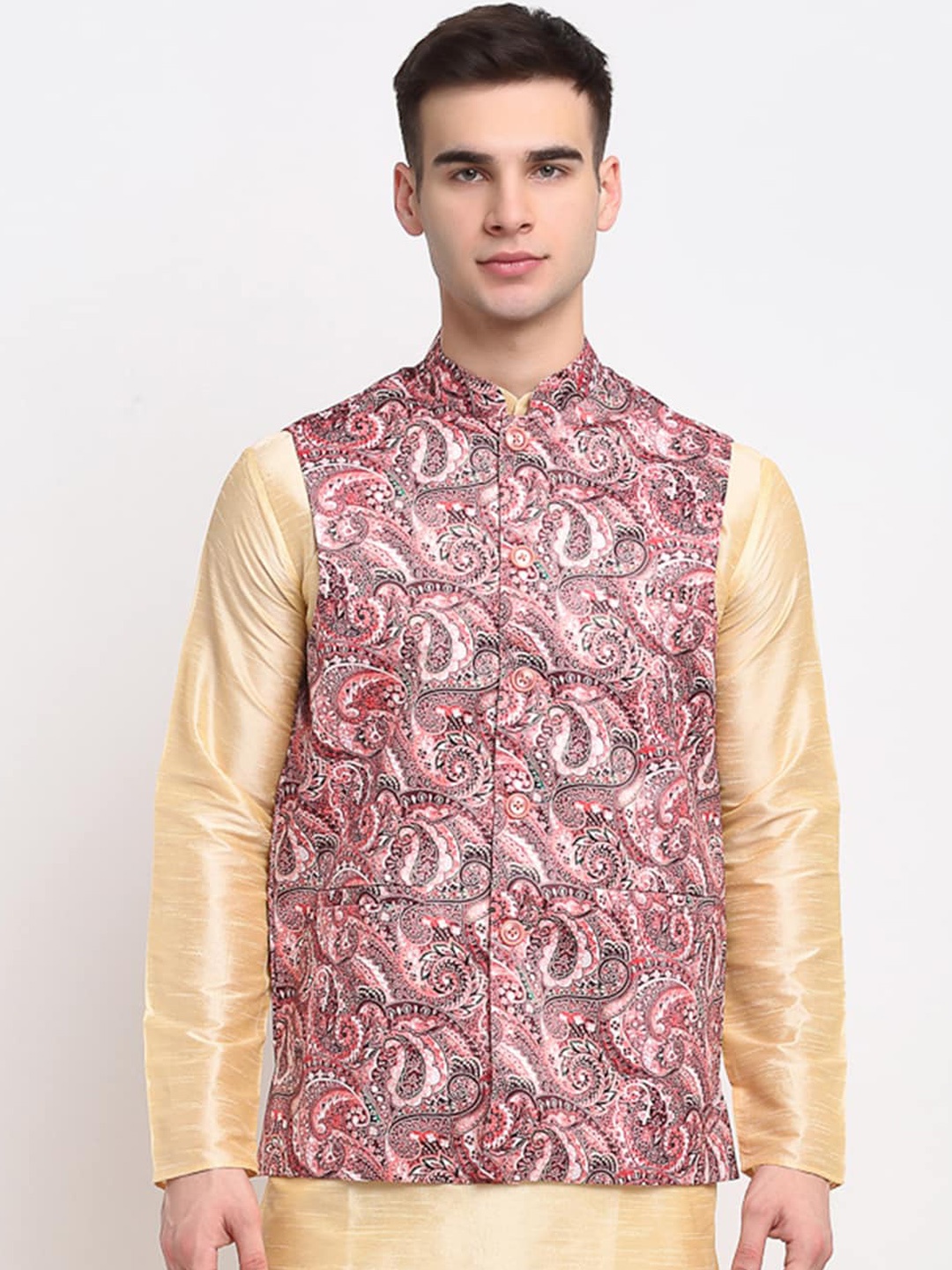 

Jompers Men Pink Digital Printed Nehru Jacket