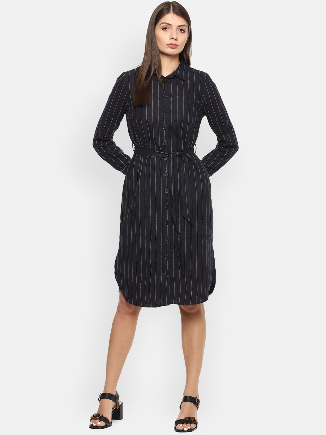 

Van Heusen Woman Women Black Striped Linen Shirt Dress