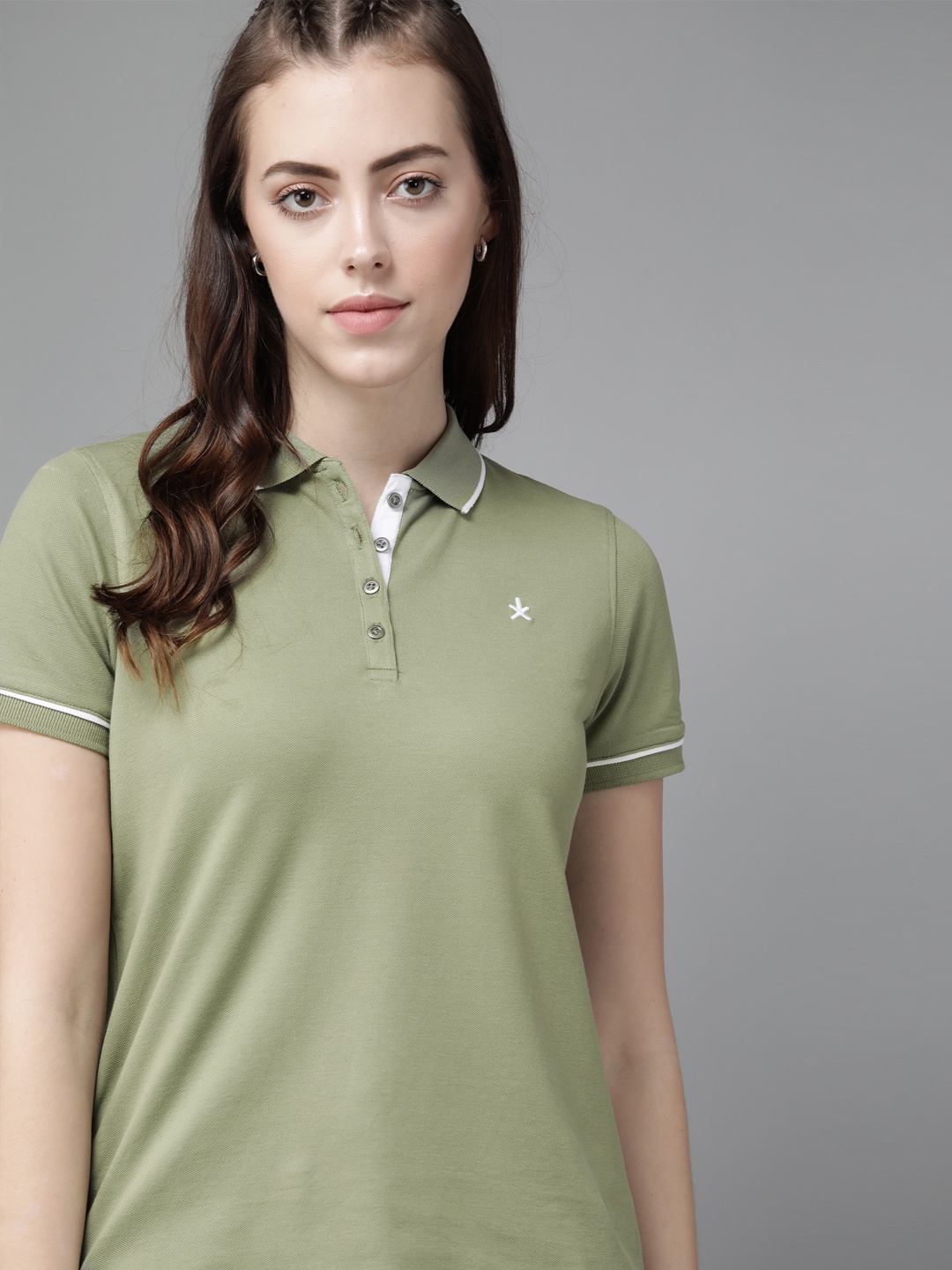 

Roadster Women Olive Green Polo Collar T-shirt