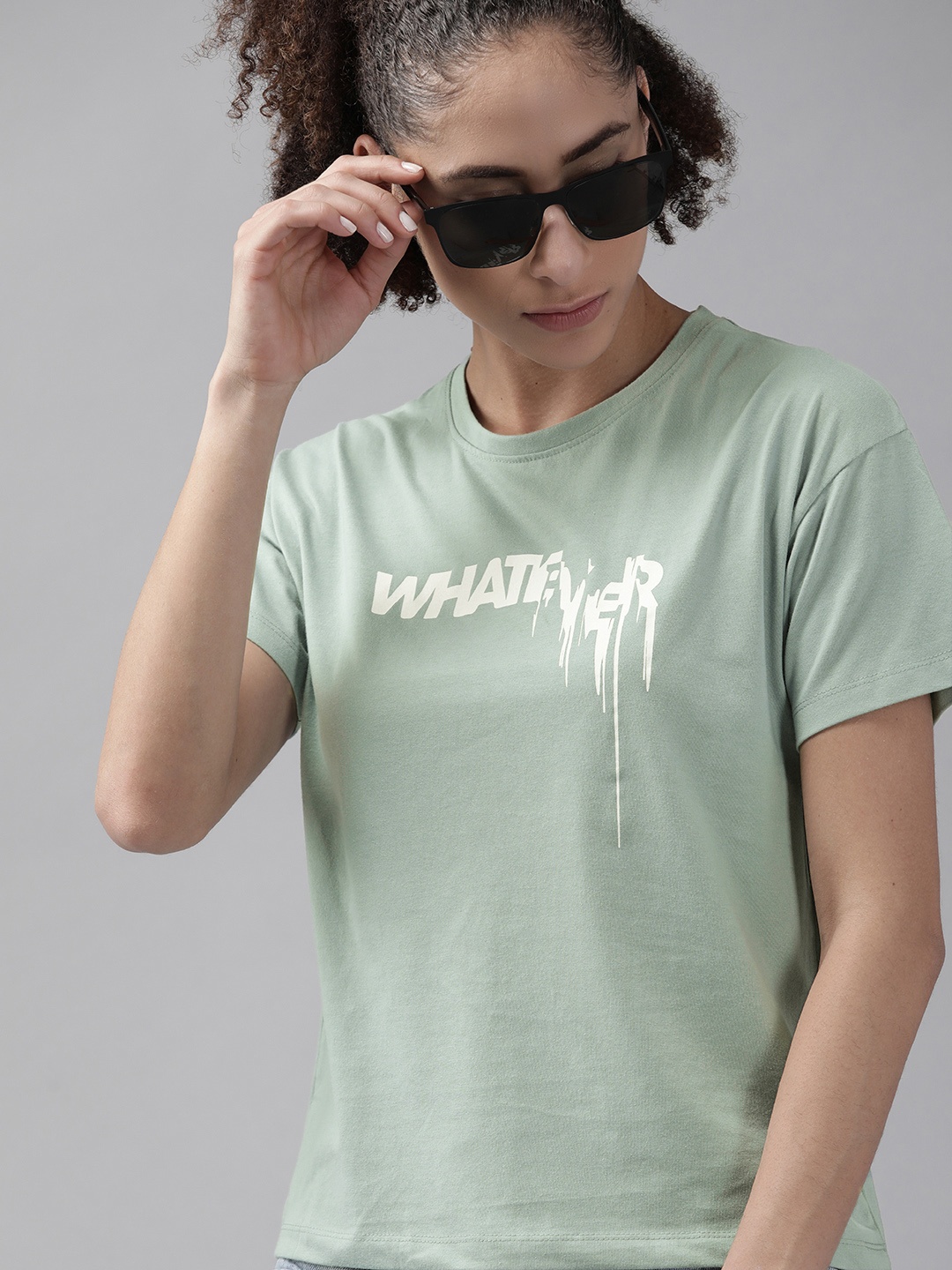 

Roadster Women Mint Green & White Typography Printed T-shirt