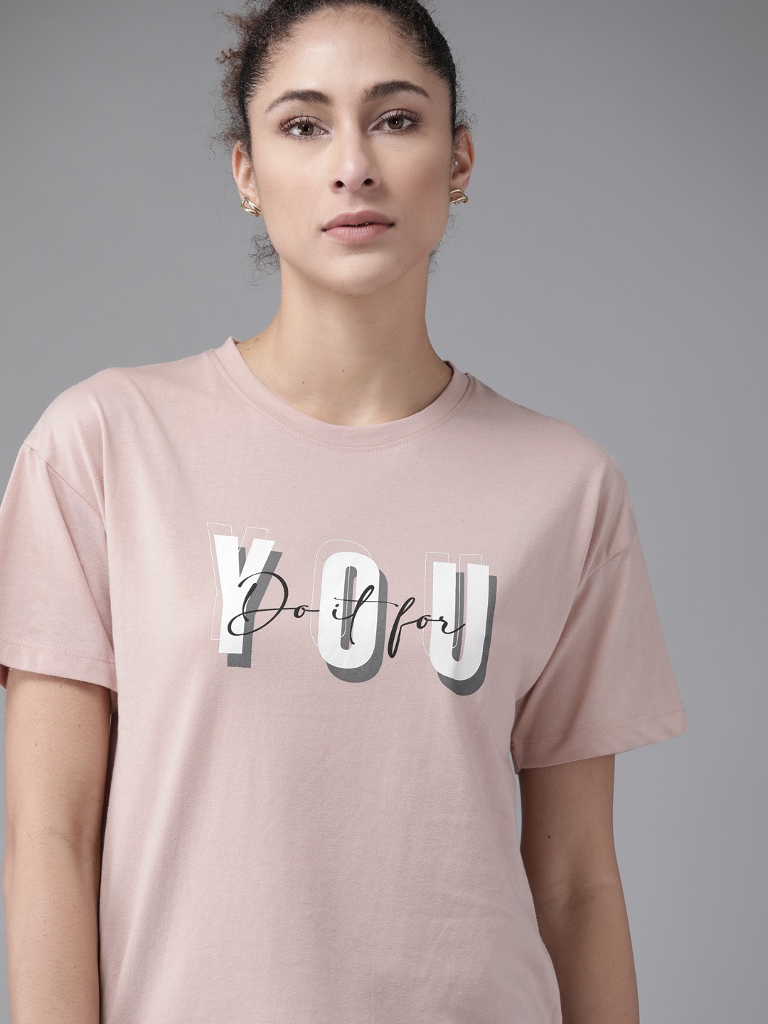 

Roadster Women Pink White Pure Cotton Printed Drop-Shoulder Sleeves Boxy Pure Cotton T-shirt