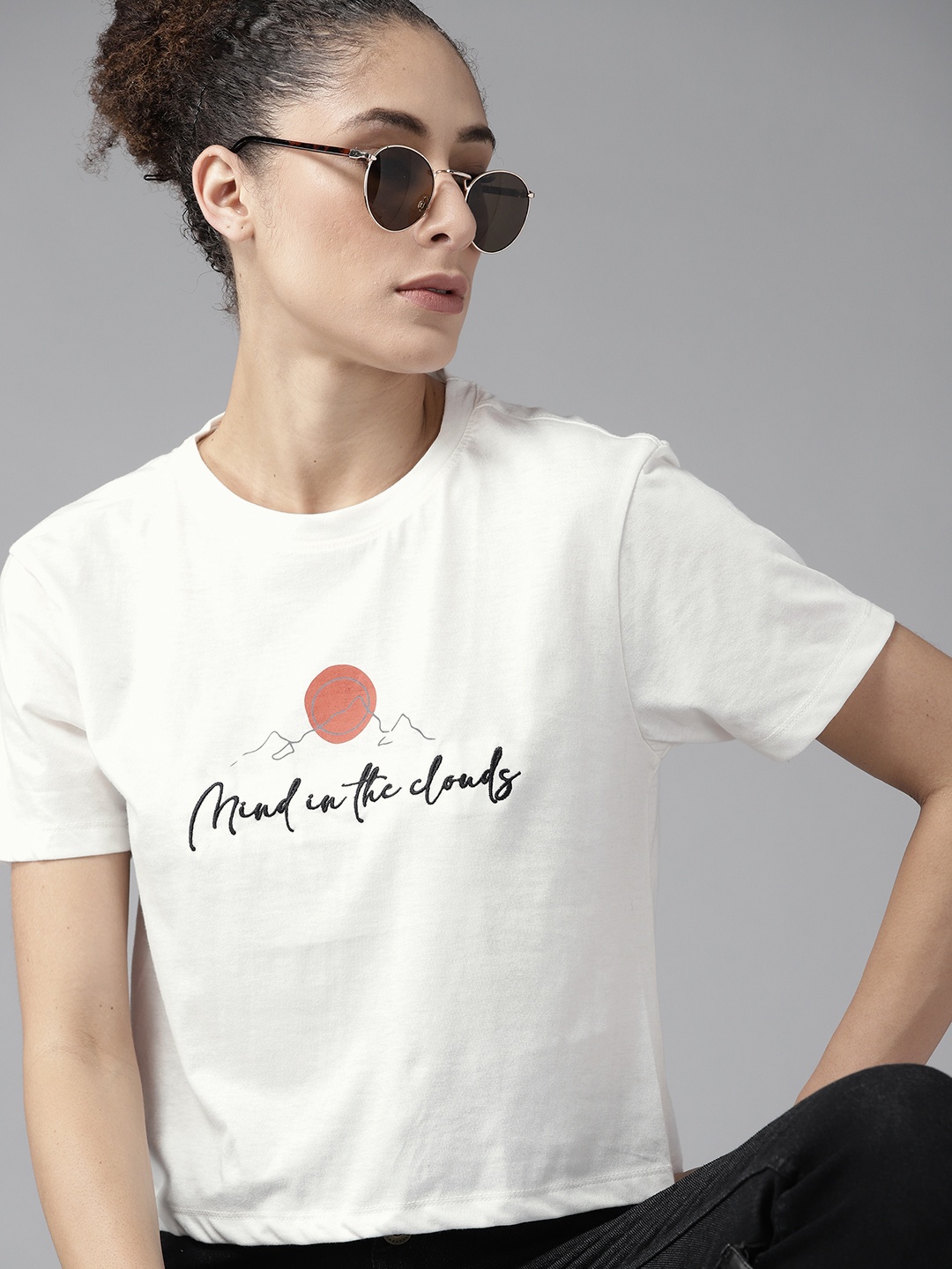 

Roadster Women White & Black Typography Printed T-shirt