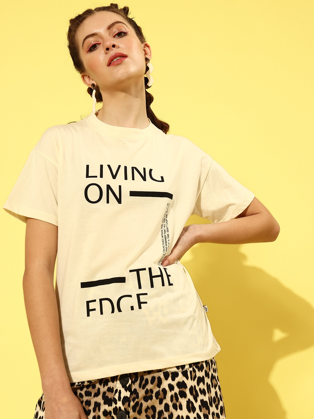 

Roadster Women Cream-Coloured Typography Printed Boxy T-shirt
