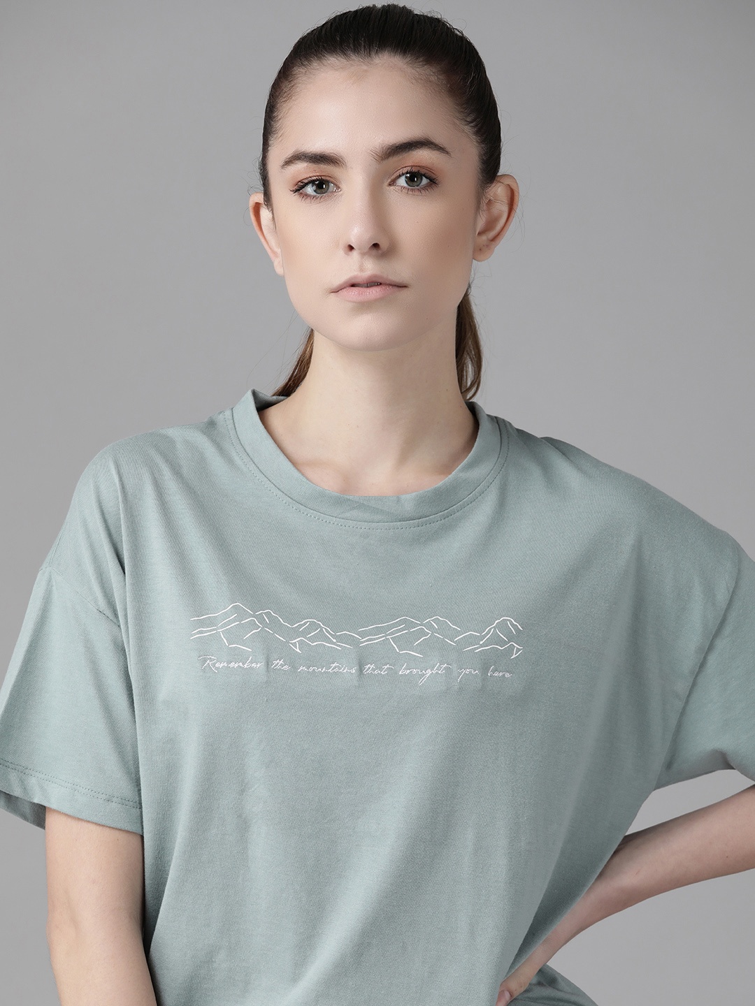 

Roadster Women Green Printed Boxy T-shirt