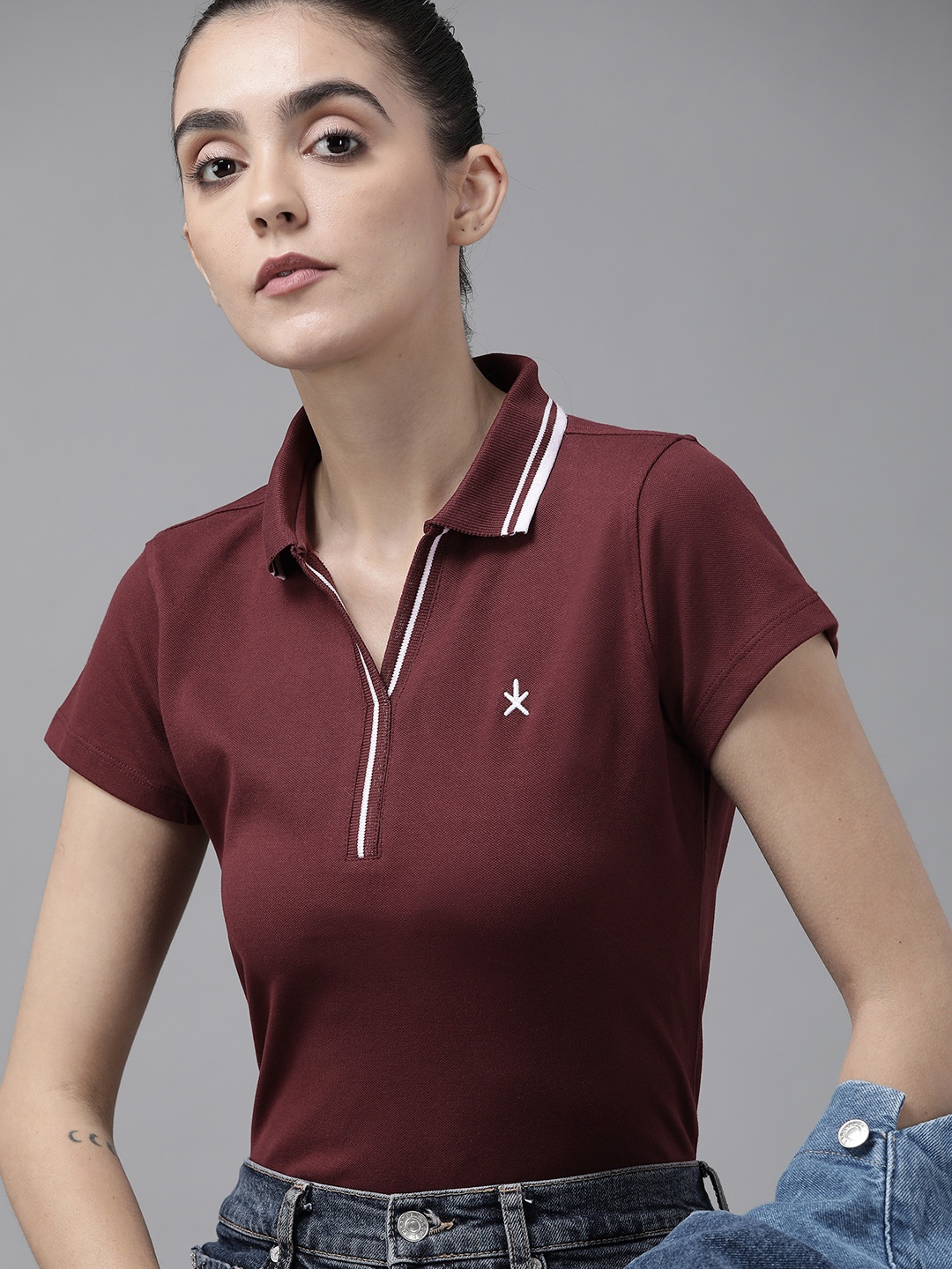 

Roadster Women Maroon Solid T-shirt