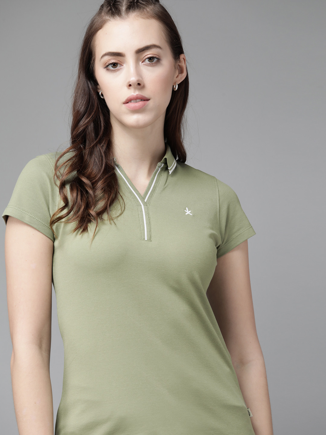 

Roadster Women Olive Green Polo Collar T-shirt