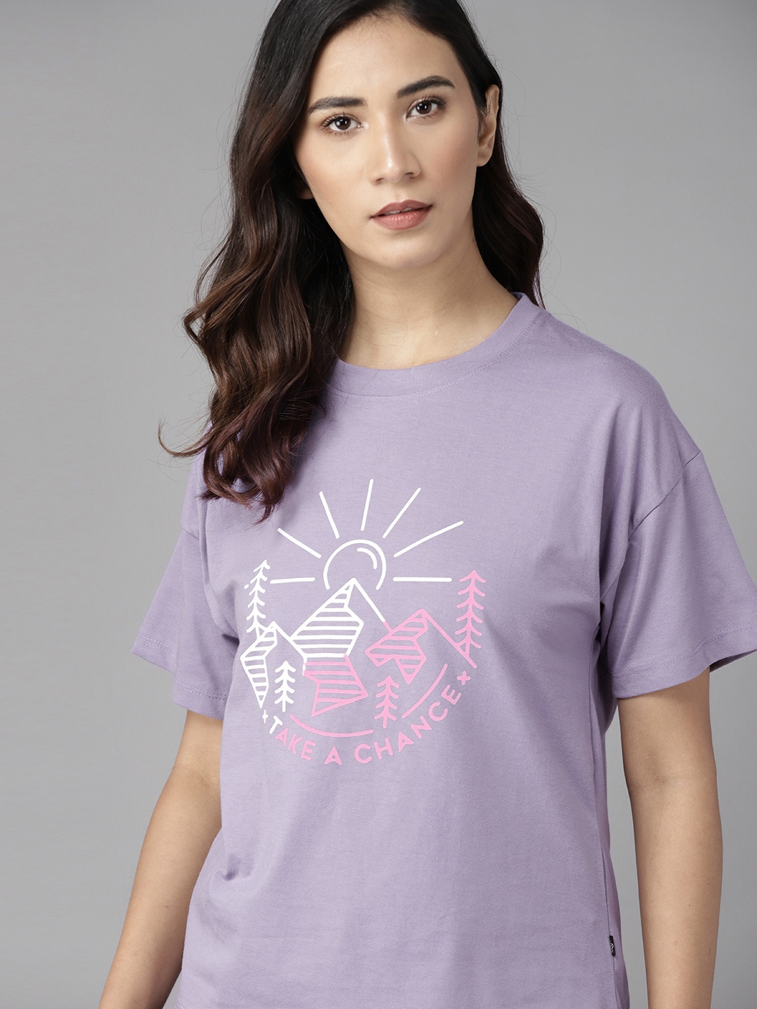 

Roadster Women Lavender Conversational Print Extended Sleeves T-shirt