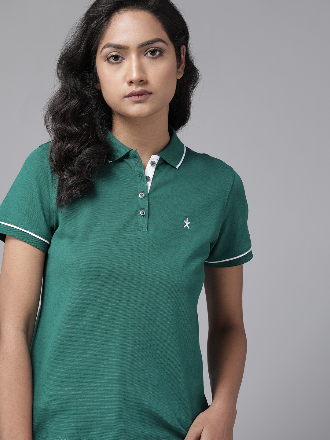 

Roadster Women Green Polo Collar T-shirt