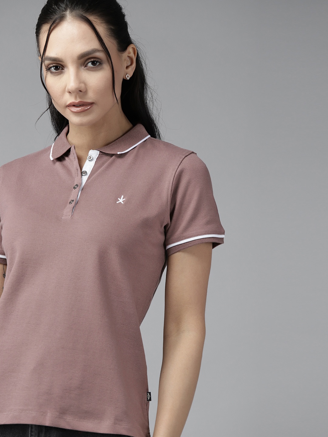 

Roadster Women Mauve Polo Collar T-shirt