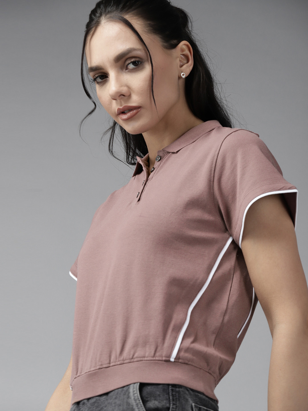 

Roadster Women Mauve Polo Collar T-shirt