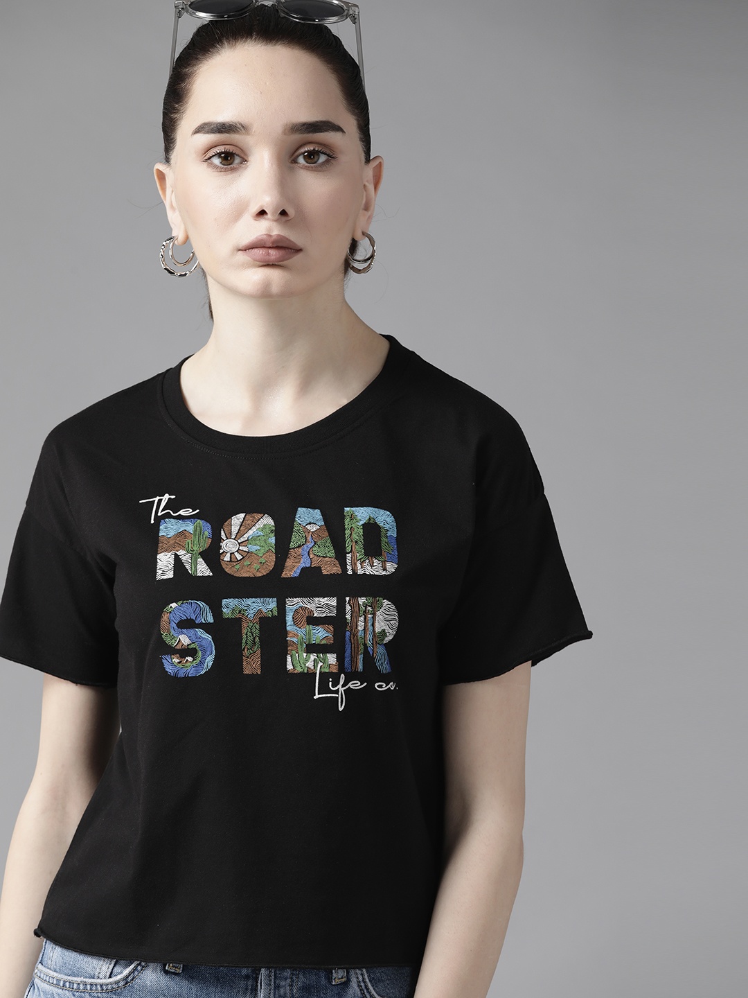 

Roadster Women Black & Brown Typography Printed T-shirt