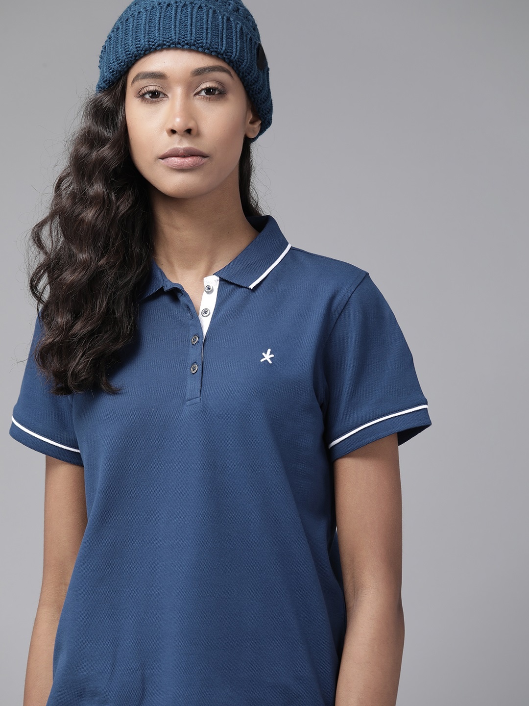 

Roadster Women Blue Polo Collar T-shirt