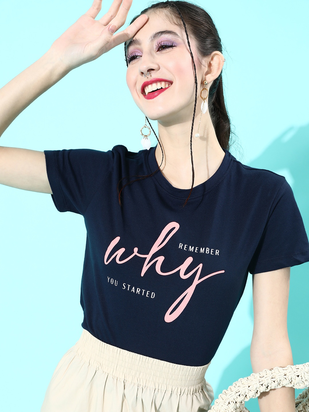 

Roadster Women Deep Navy Blue Typography Talking Tee