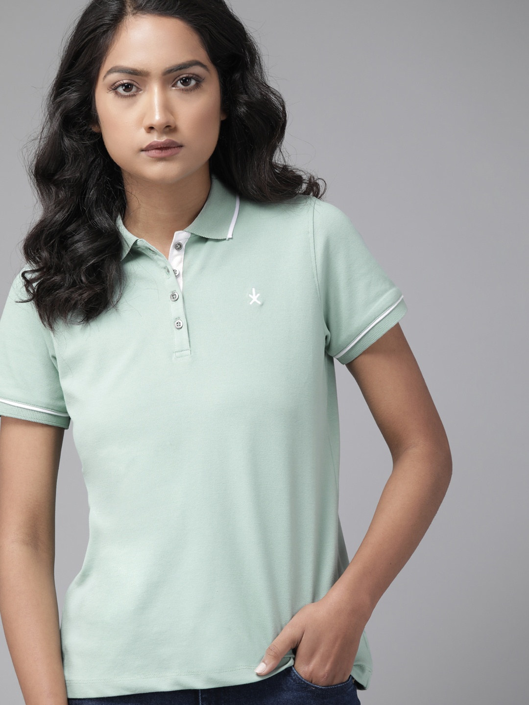

Roadster Women Green Polo Collar T-shirt